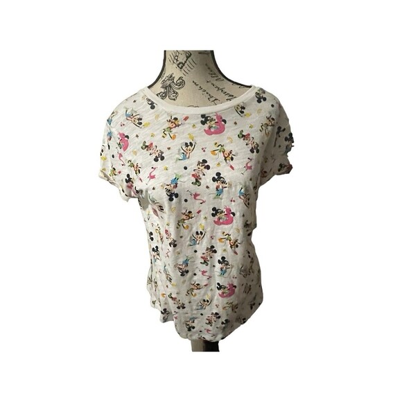 Disney Parks Mickey and Minnie Scoop Neck Shirt Women’s Small Summertime Fun New - Picture 1 of 16